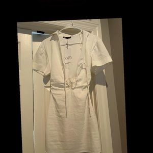 White Zara Front Tie Dress